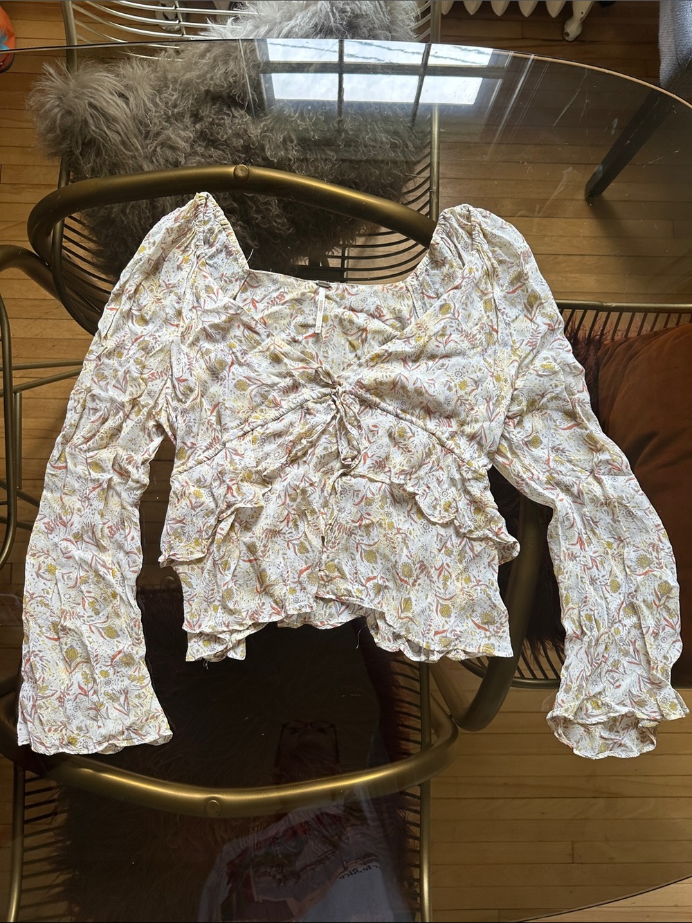 Free People Floral Ruched Long-Sleeve Top